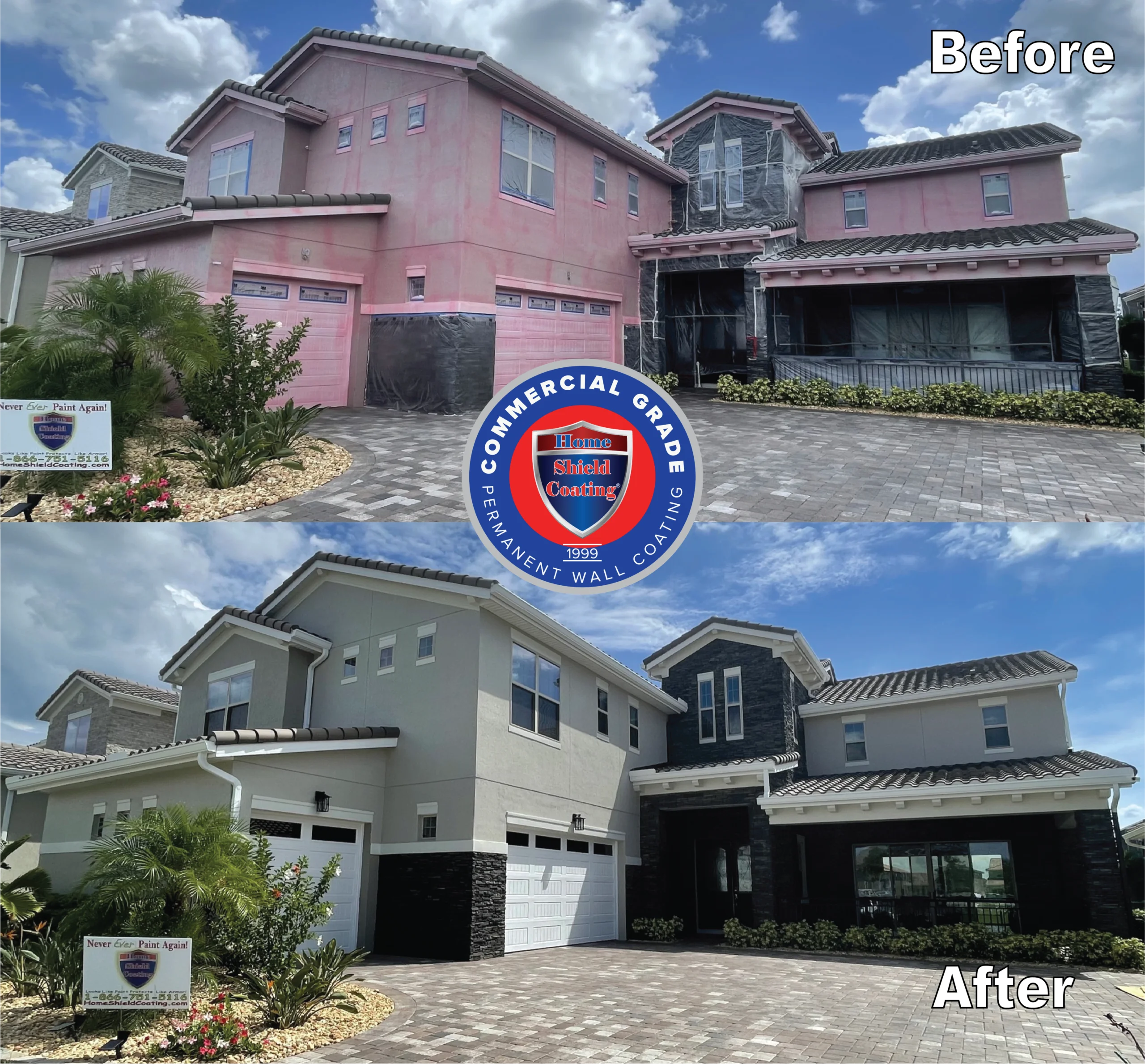 Before & After of Stucco House Coated with Home Shield Coating in Orlando.
