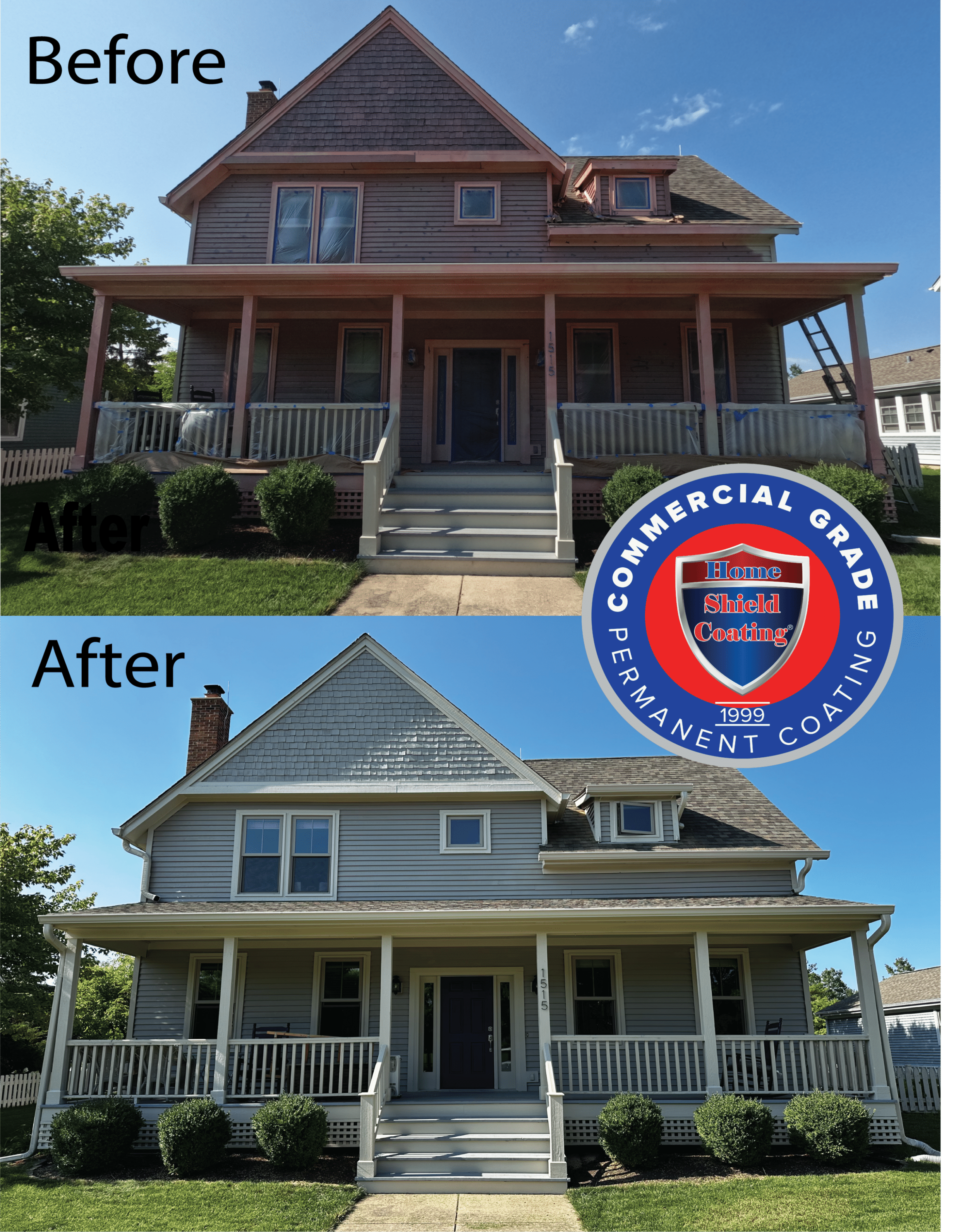 Before & After of Cedar House Coated With Home Shield Coating.