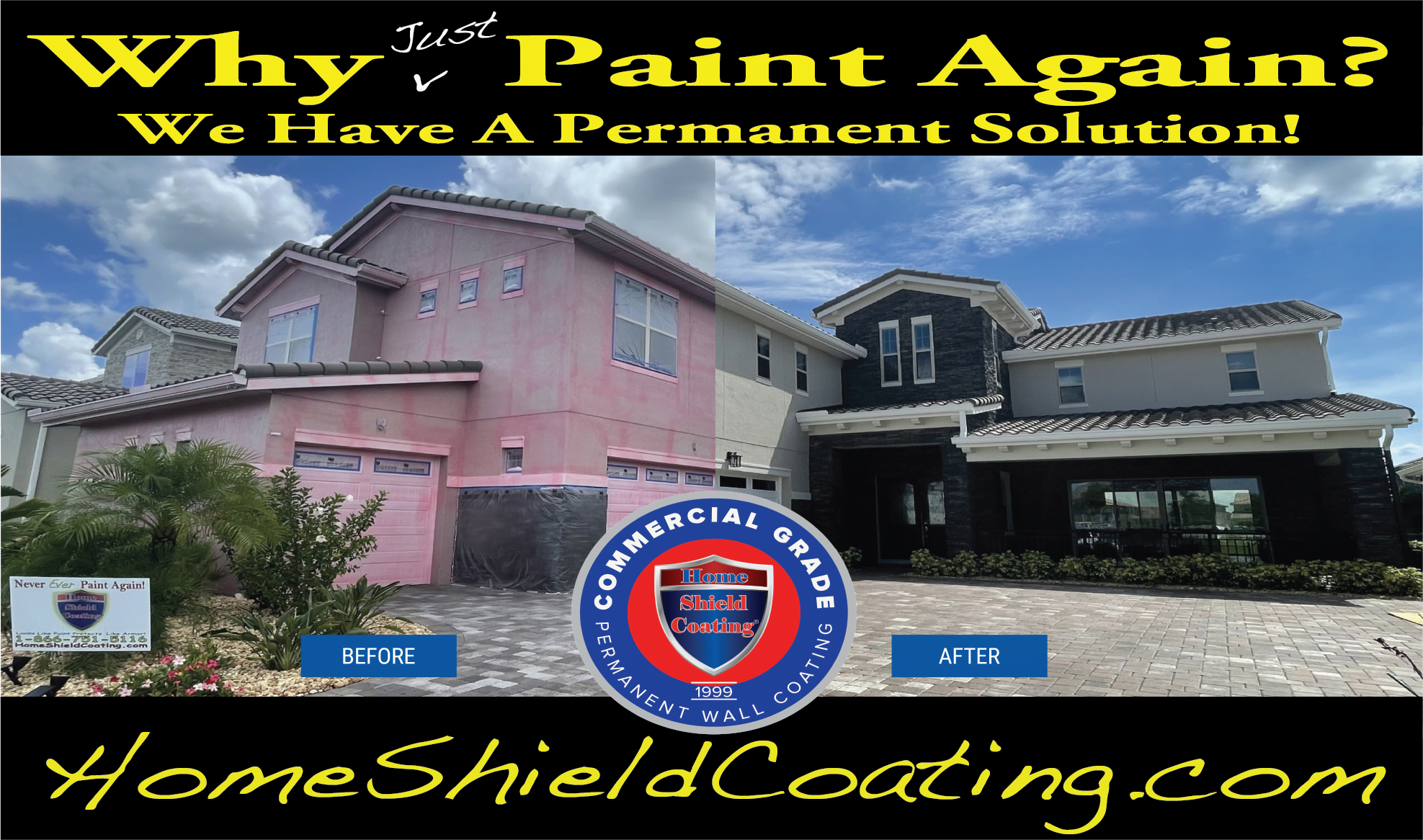 Before & After of Stucco House Coated with Home Shield Coating.
