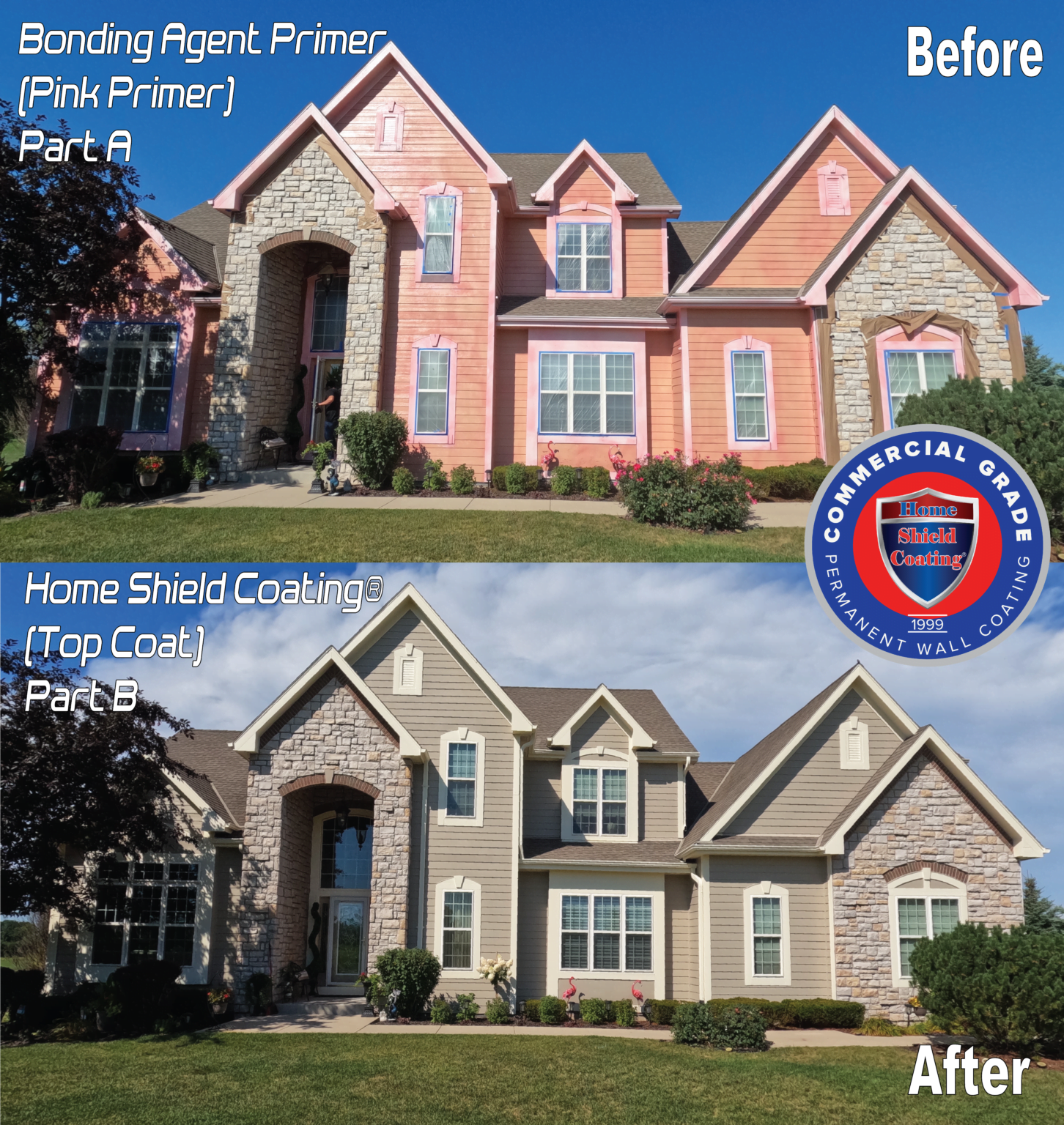 Before & After of Hardie Board House Coated with Home Shield Coating.