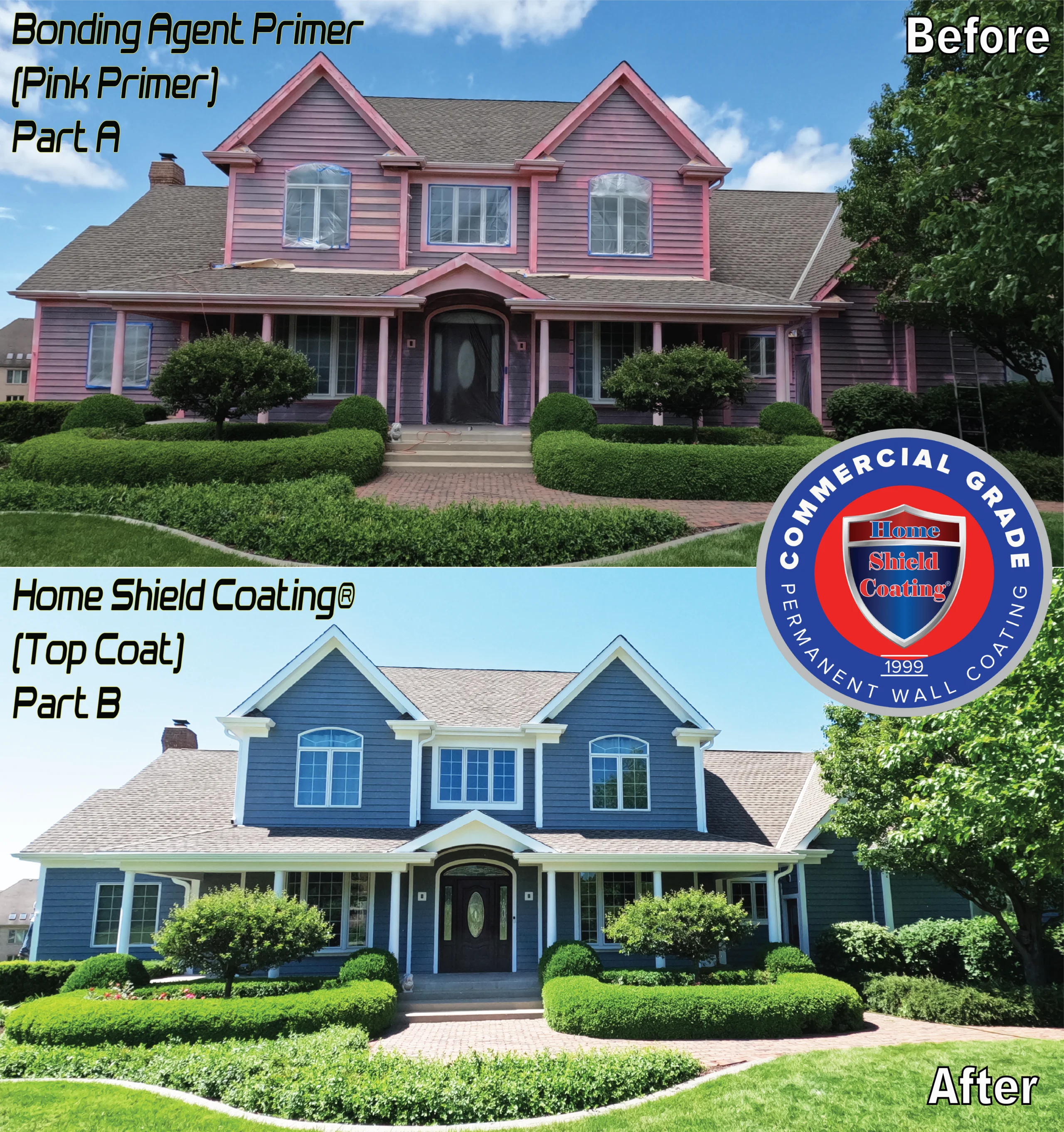 Before & After of Cedar Siding House Coated with Home Shield Coating.