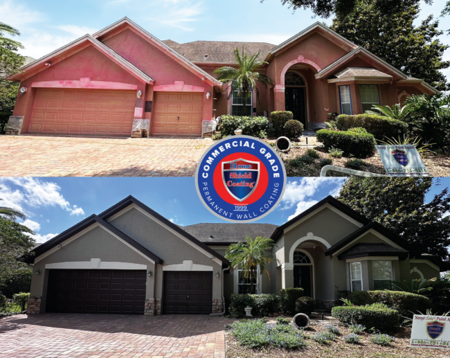 KarlDoctorPhillipsLogo Before & After of Stucco House in Orlando, FL Coated With Home Shield Coating.