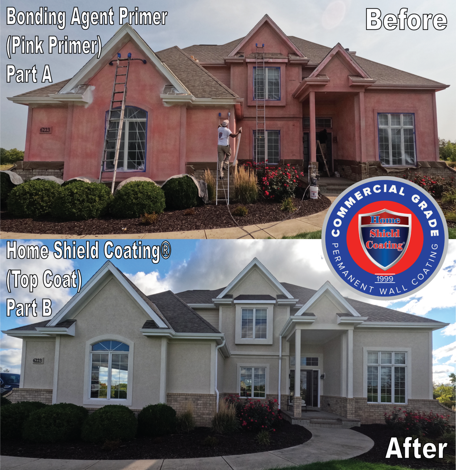 Before & After of Home Shield Coating on Dryvit.