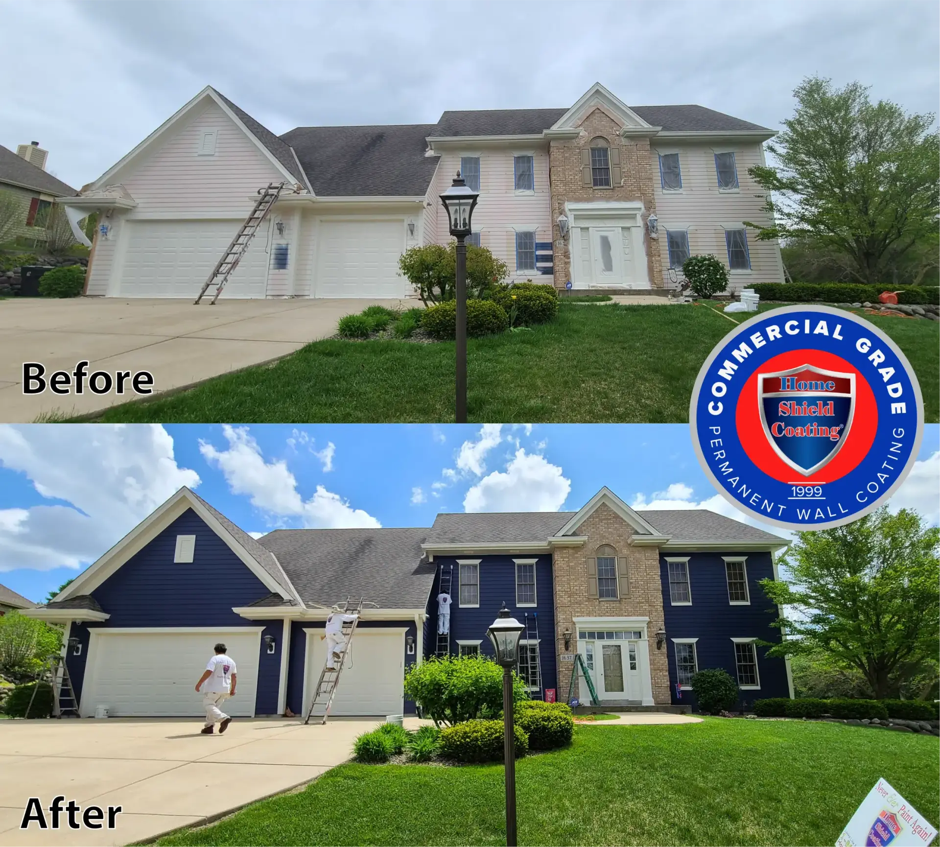 Home Shield Coating on Hardie Board siding before and after — Wisconsin home