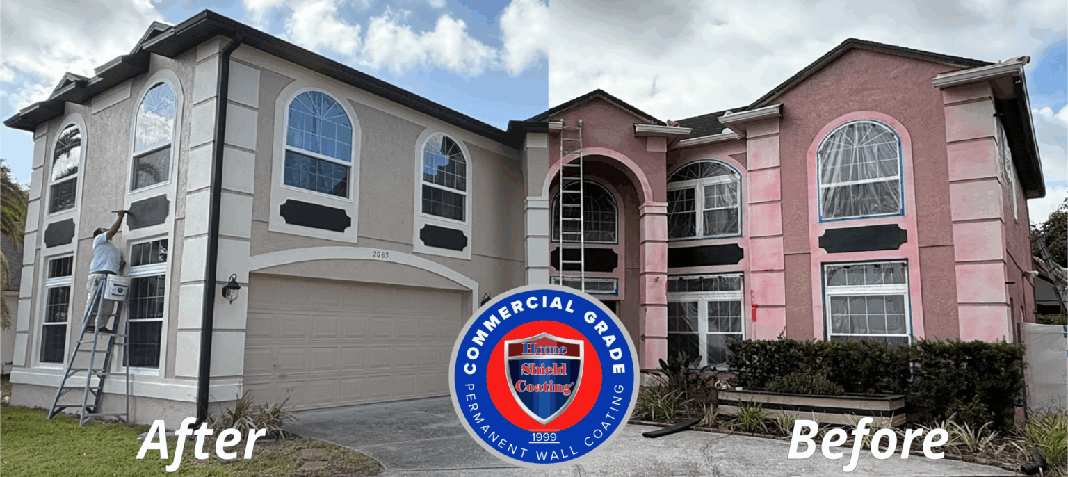 Home Shield Coating Before & After On Stucco Home